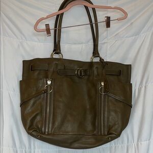 Abro Italian Leather Double Loop Large Shoulder Bag in Dark Moss Olive Geen